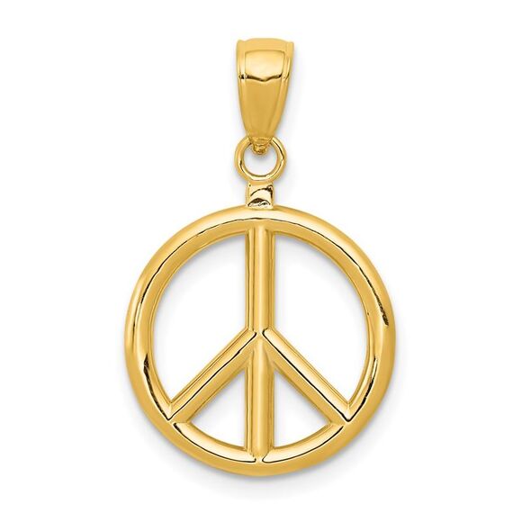 14k Yellow Gold 16mm Polished 3D Peace Sign Pendant - Picture 1 of 5